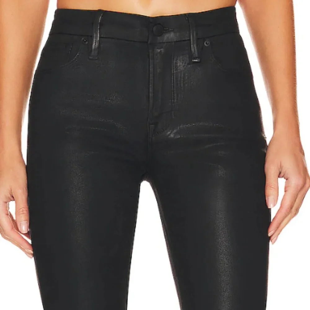 Good American Good Straight Coated Black Jeans Size 12 (Waist 31) (leather look) - Picture 1 of 14